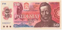 Československo, 50 Koruna 1987, série F, úzké sériové číslo, Hej.108a