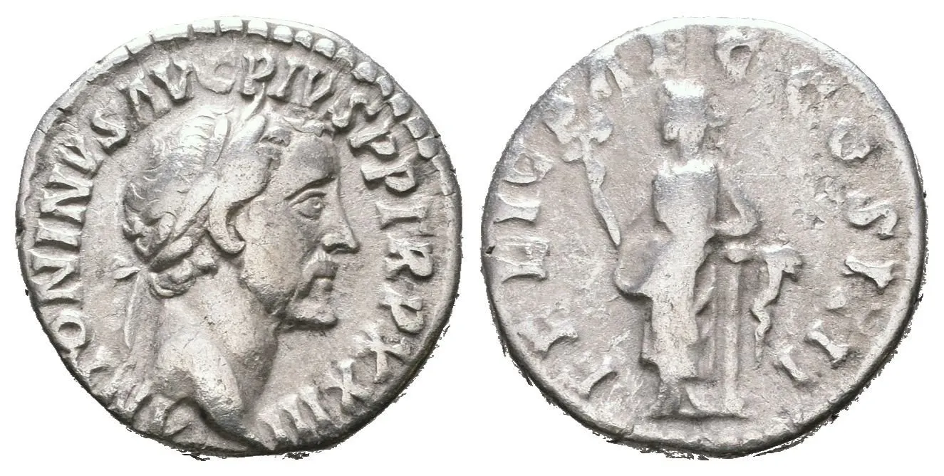 Denár, 159 - 160, Rv: FELIC SAEC  COS IIII, stojící Felicitas zleva se — 1