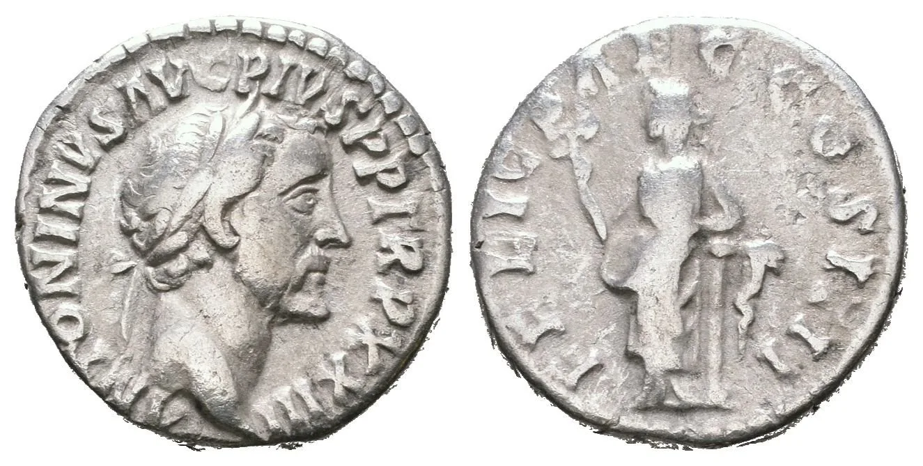 Denár, 159 - 160, Rv: FELIC SAEC  COS IIII, stojící Felicitas zleva se — 1