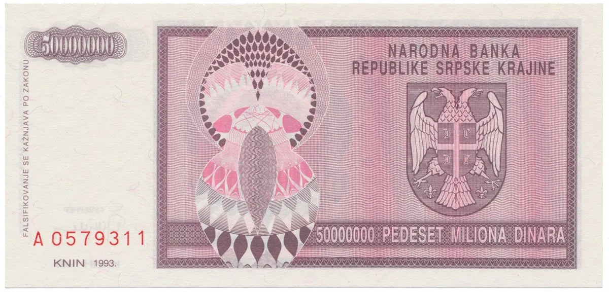 Chorvatsko, 50 Miliona Dinara 1993, P.R14