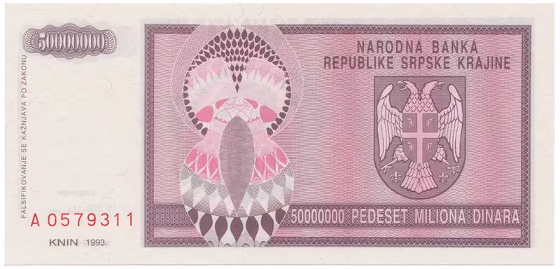 Chorvatsko, 50 Miliona Dinara 1993, P.R14
