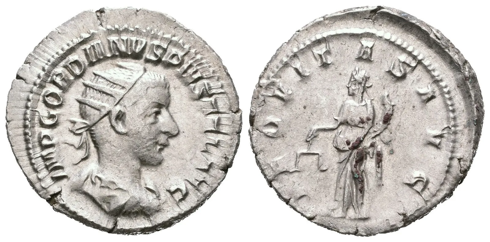 Antoninian, 239 - 240, Rv: AEQVITAS AVG, stojící Aequitas zleva — 1