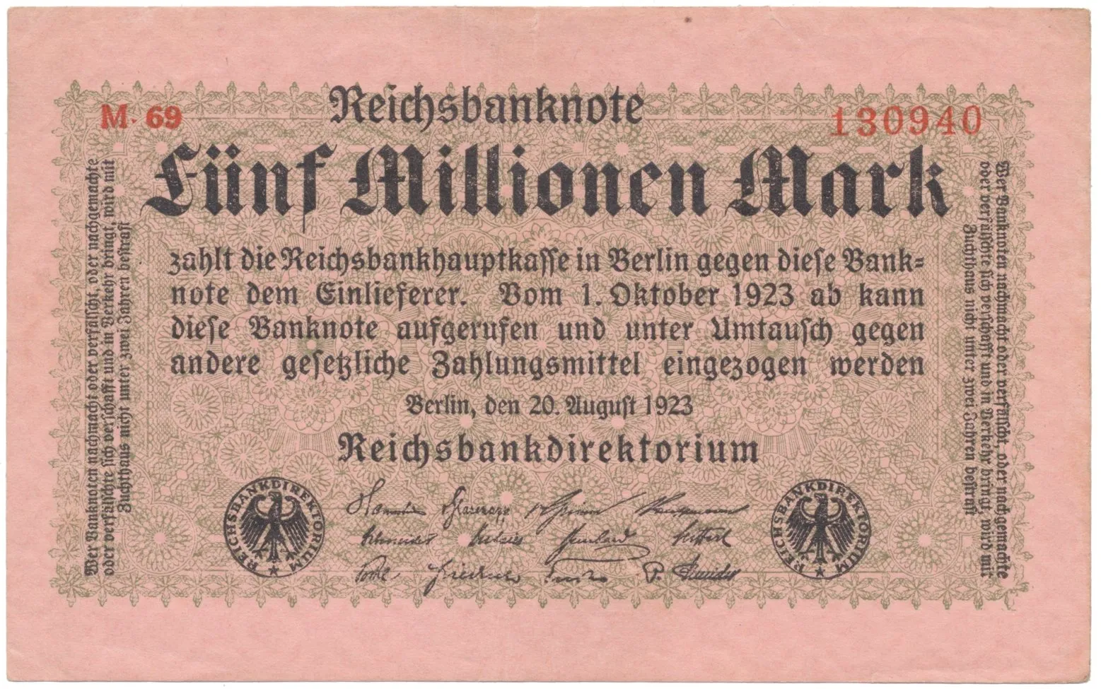 Německo, 5 Millionen Mark 1923, Ro.104b