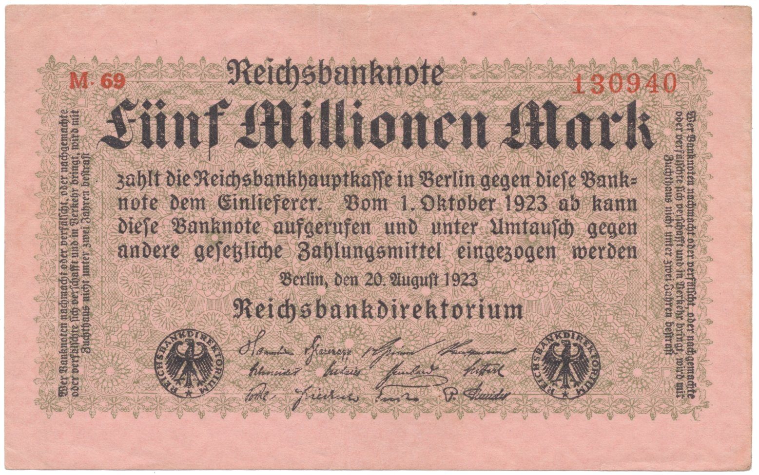 Německo, 5 Millionen Mark 1923, Ro.104b