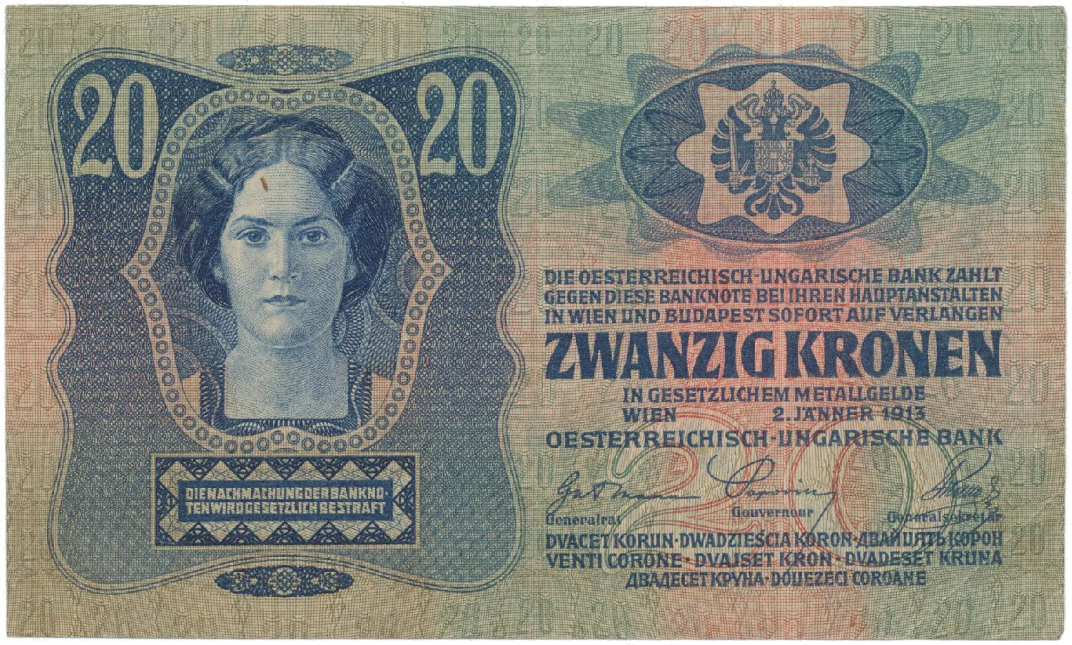 Rakousko - Uhersko, 20 Koruna 1913, I. vydání, bez přetisku, Hej.RU10a