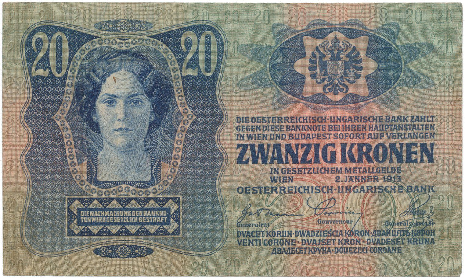 Rakousko - Uhersko, 20 Koruna 1913, I. vydání, bez přetisku, Hej.RU10a