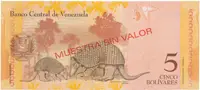 Venezuela, 5 Bolivares 2013, anulát - MUESTRA SIN VALOR, P.89es - fotografie 2