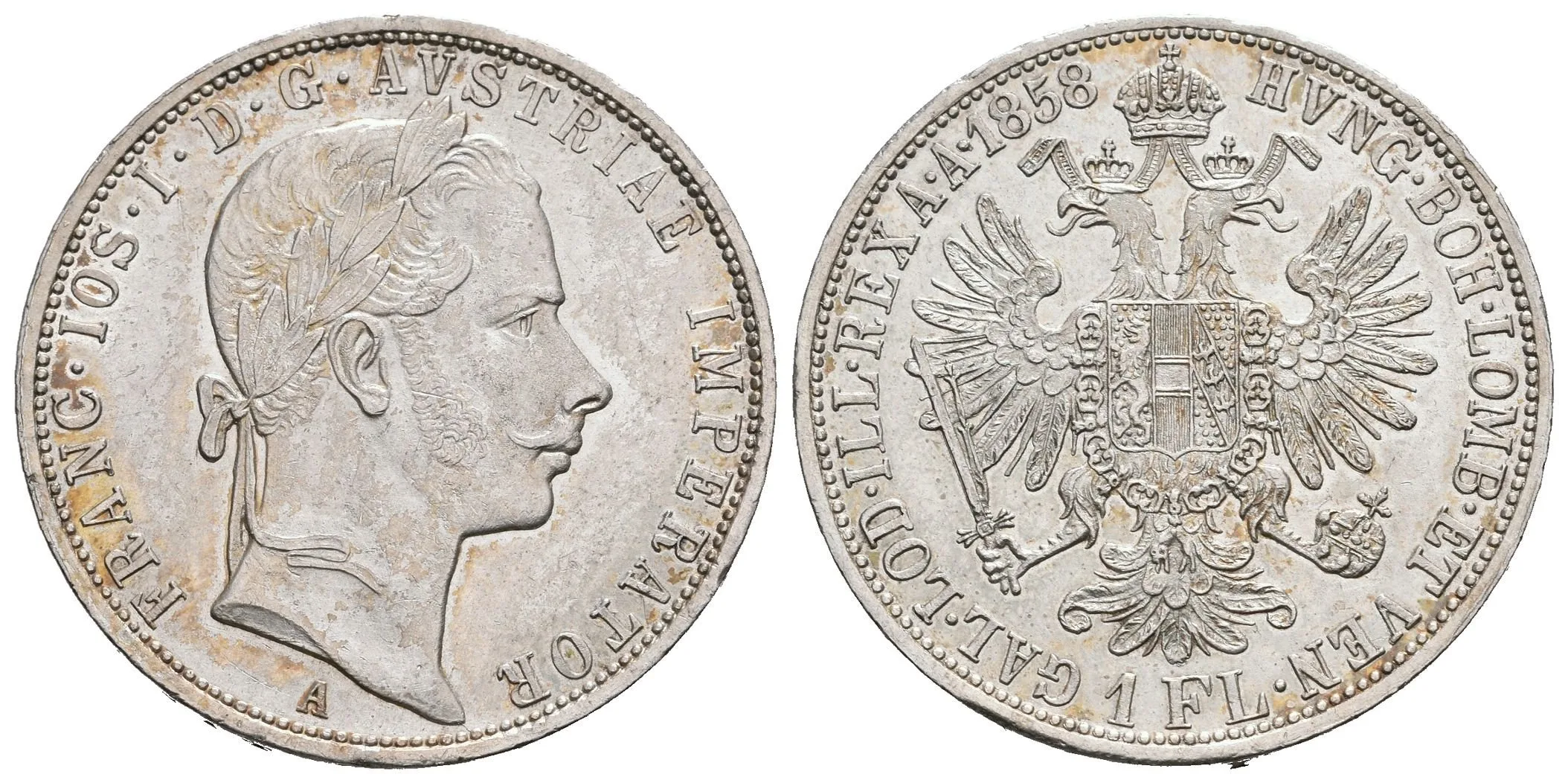 Zlatník 1858 A, krásná zachovalost, zbytky lesku, patina, drobné rysky — 1