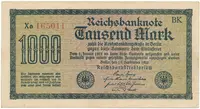 Německo, 1000 Mark 1922, vod. Mäander, červené 6-místné číslo, Ro.75g