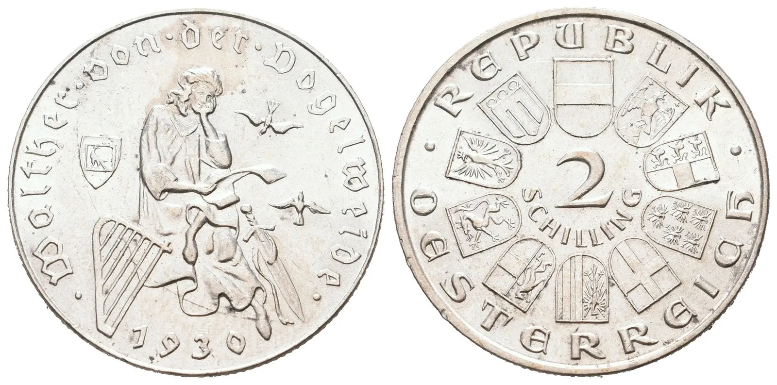 Rakousko, 2 Schilling 1930 - Vogelweide