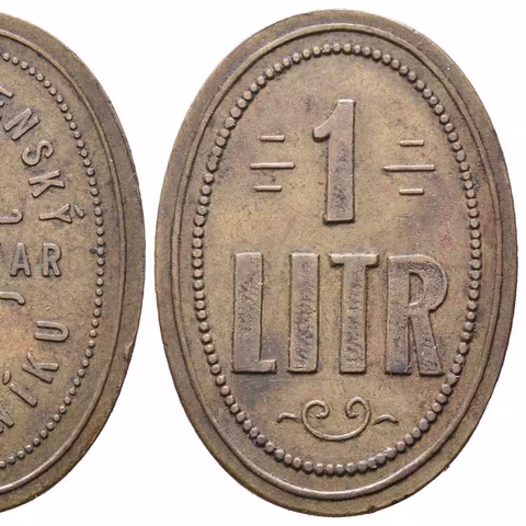Praha Braník - Společenský pivovar, známka na 1 litr piva. Ms ovál 35x25 mm