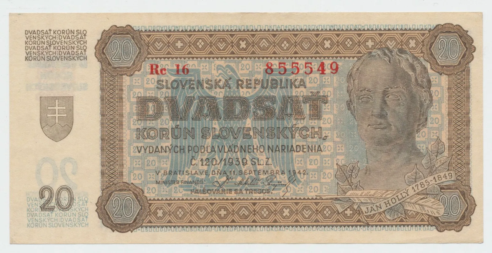 Slovensko, 20 Koruna 1942, Hej.53a2