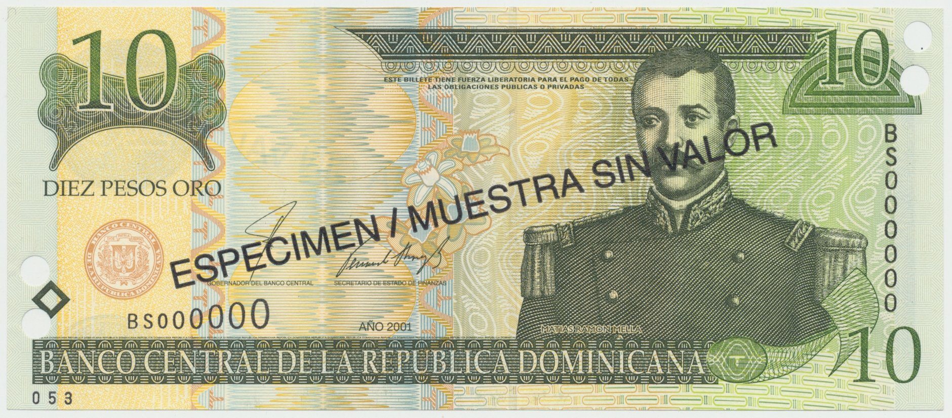 Dominikánská republika, 10 Pesos Oro 2001, P.165s2