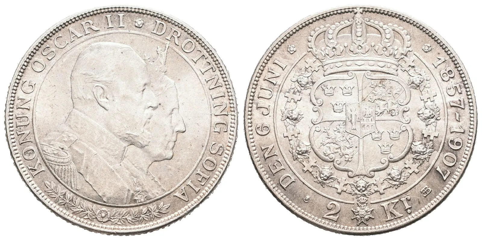 Švédsko, 2 Koruna 1907 EB - Pamětní