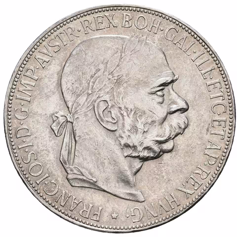 5 Koruna 1900, pěkná zachovalost, patina, zbytky lesku, rysky