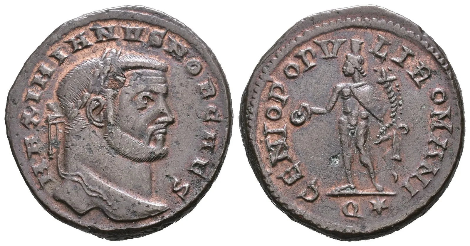 Follis, Aquilea, 296, Rv: GENIO POPVLI ROMANI, stojící Genius zleva — 1