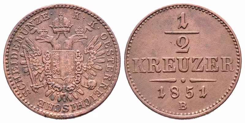 1/2 Krejcar 1851 B