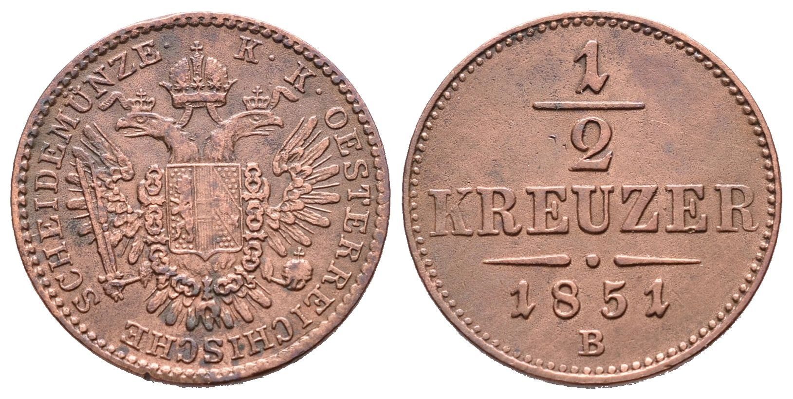 1/2 Krejcar 1851 B