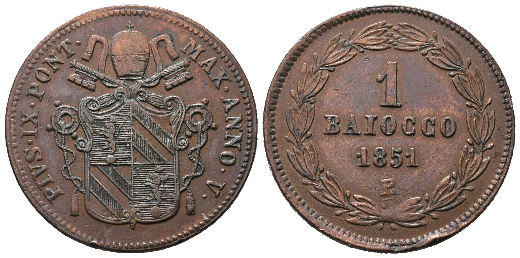 Itálie - Vatikán, 1 Baiocco 1851 R