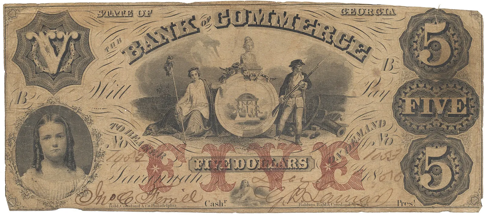 USA, Georgia, Savannah, The Bank of Commerce, 5 Dollars 1. 12. 1856