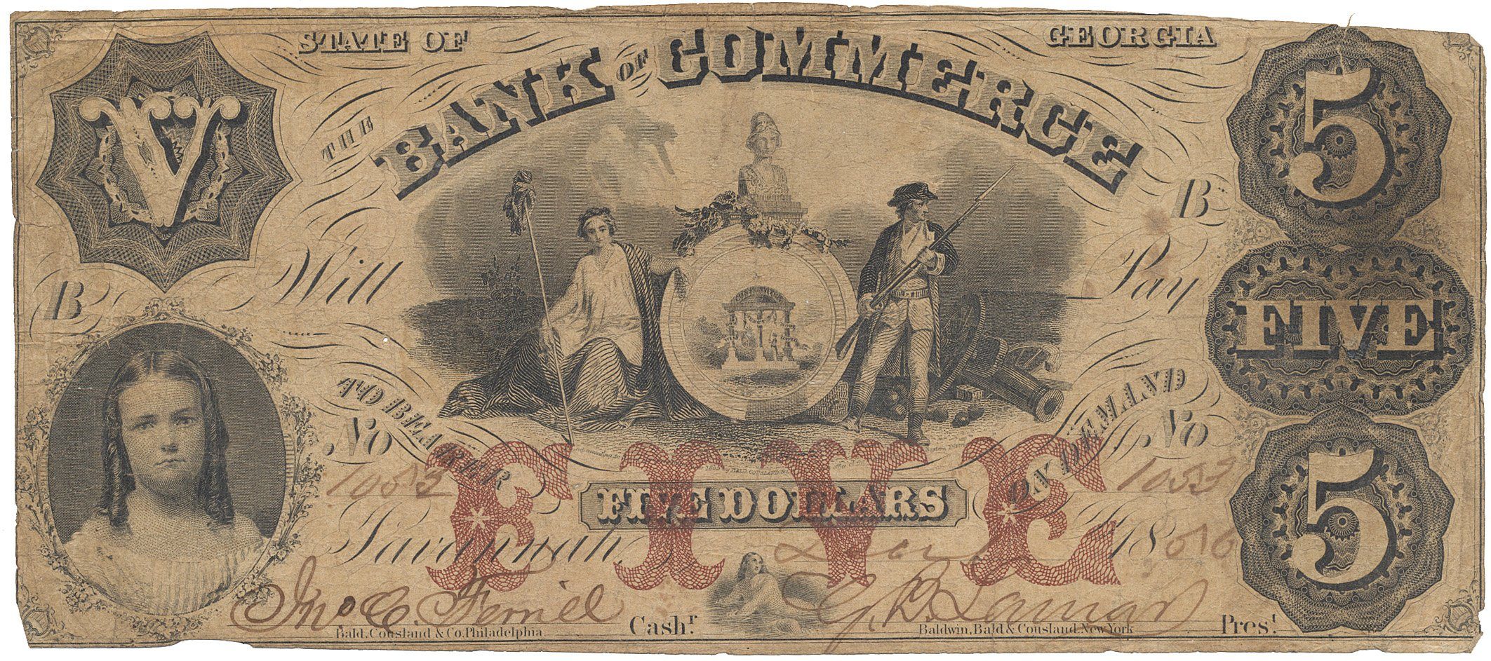 USA, Georgia, Savannah, The Bank of Commerce, 5 Dollars 1. 12. 1856