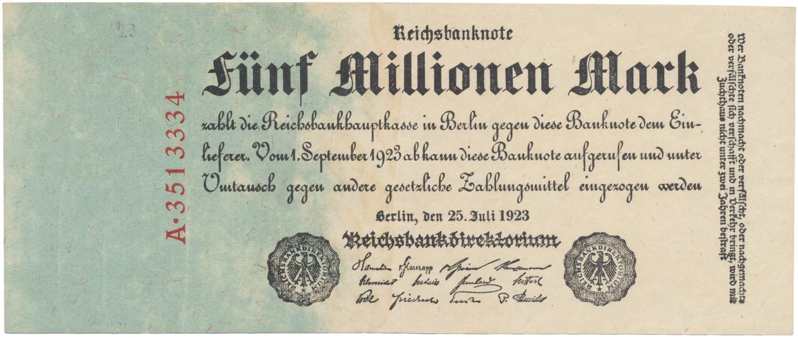 Německo, 5 Millionen Mark 1923, Ro.94