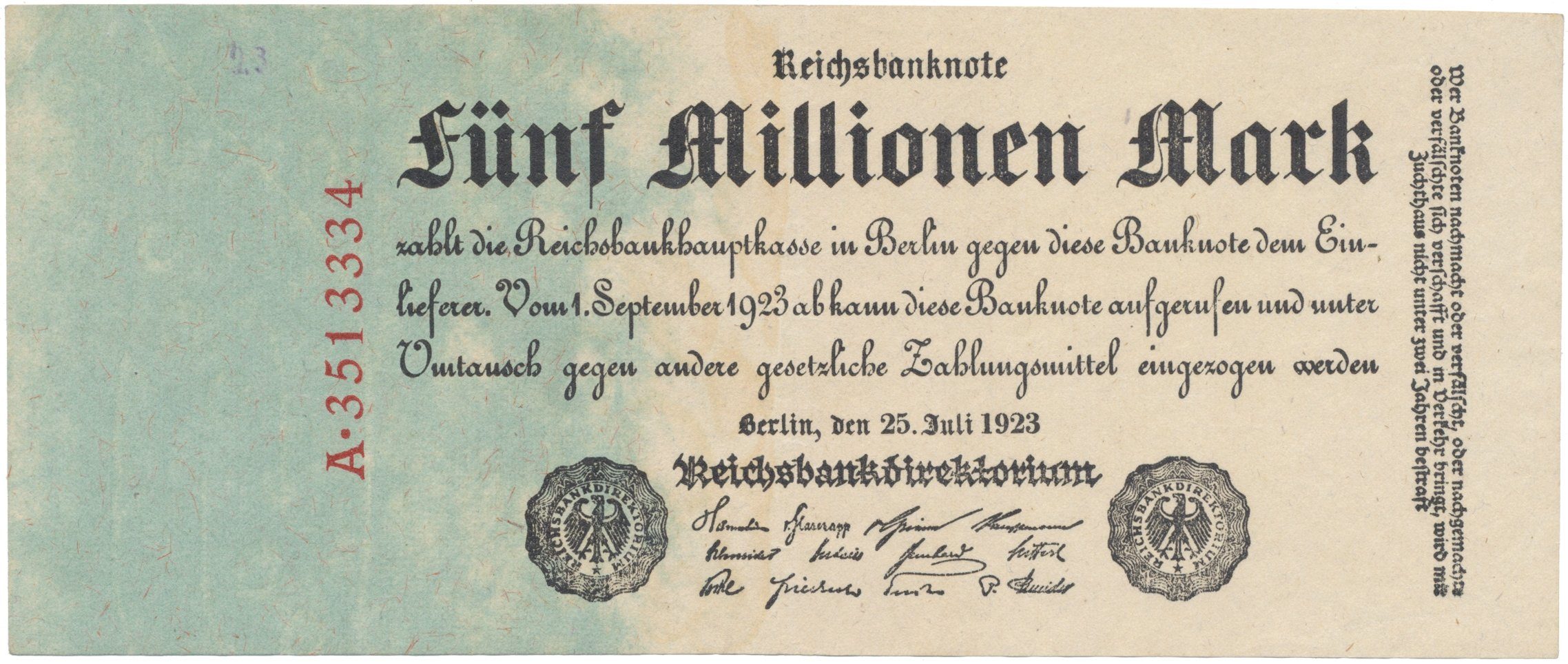 Německo, 5 Millionen Mark 1923, Ro.94