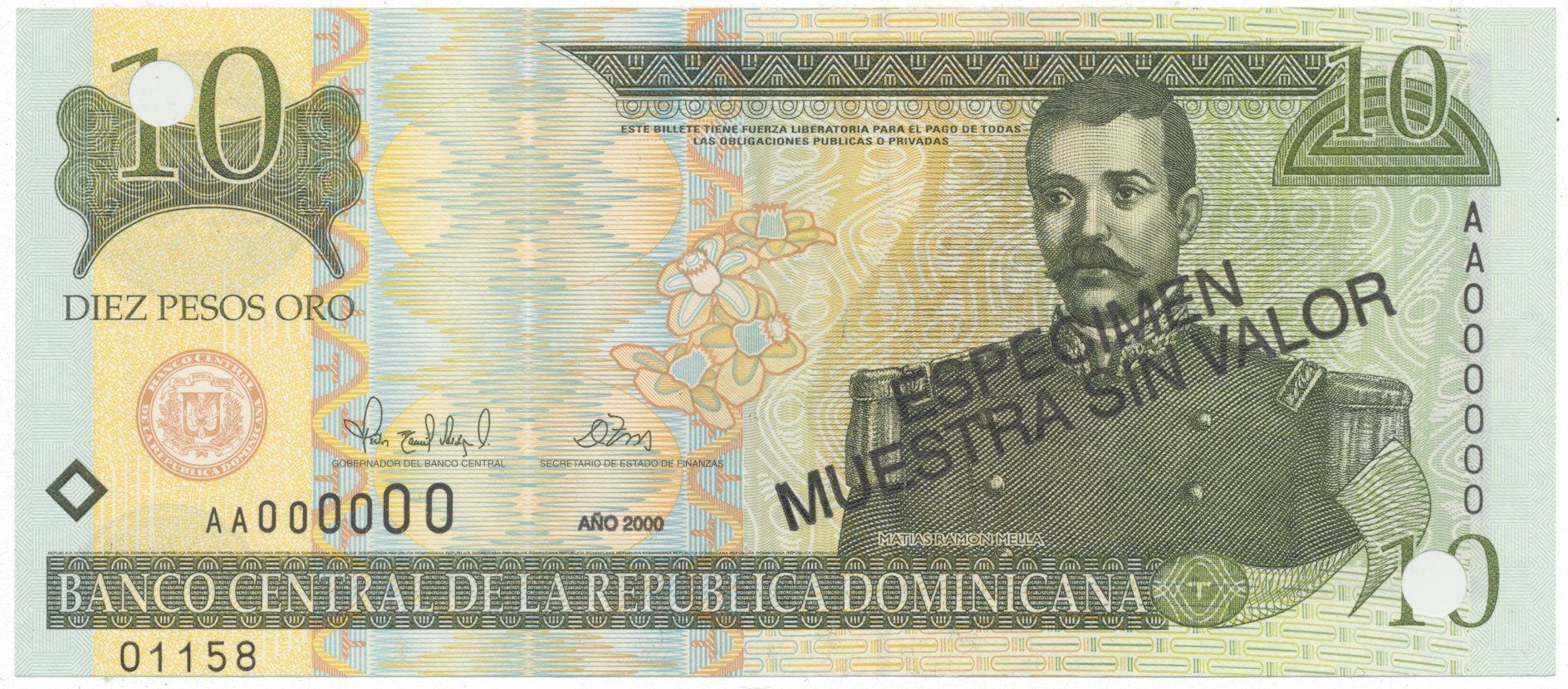 Dominikánská republika, 10 Pesos Oro 2000, P.159s