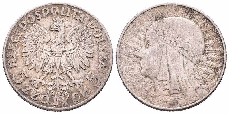 Polsko, 5 Zlotých 1933 - Polonia