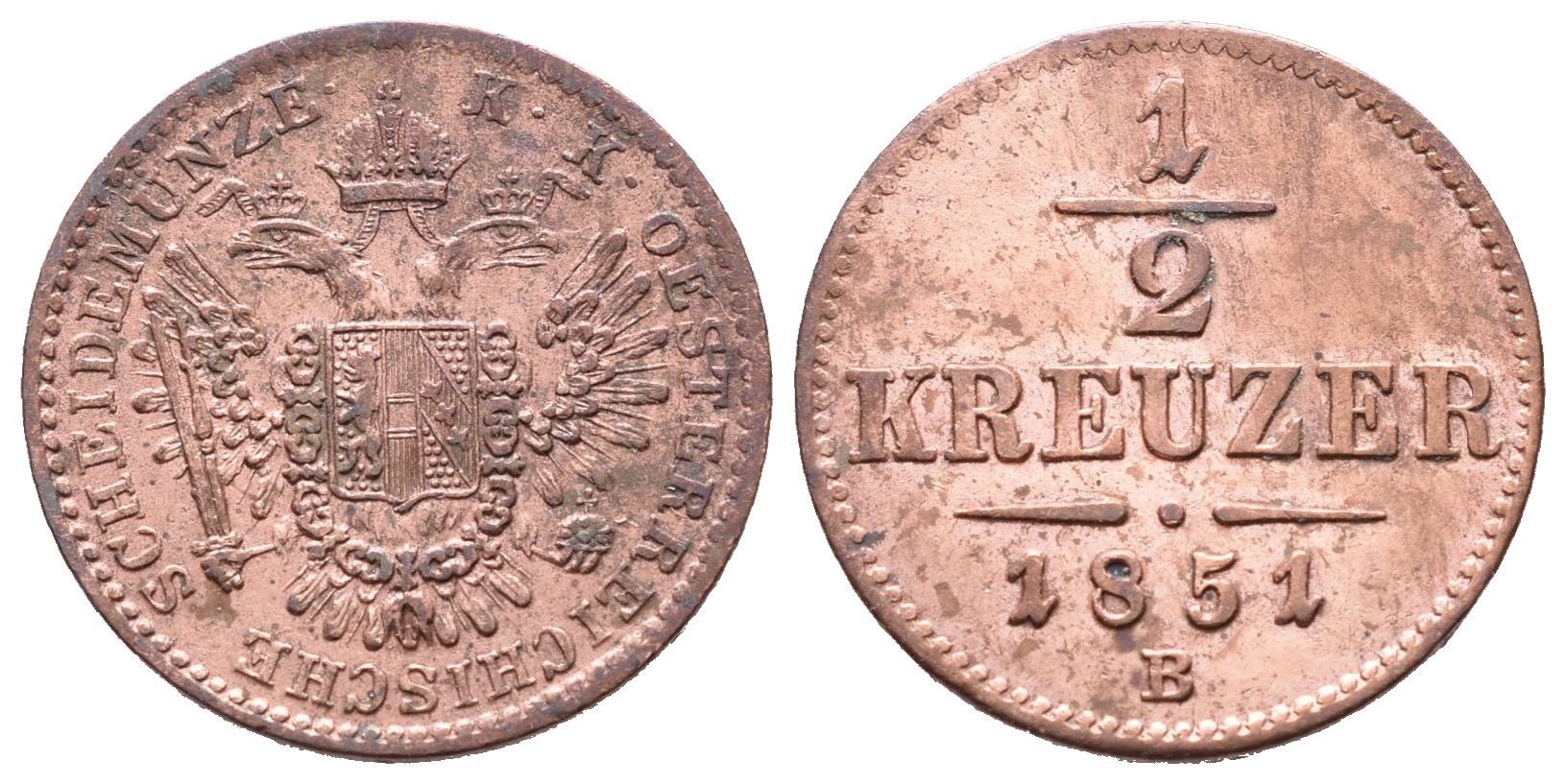 1/2 Krejcar 1851 B