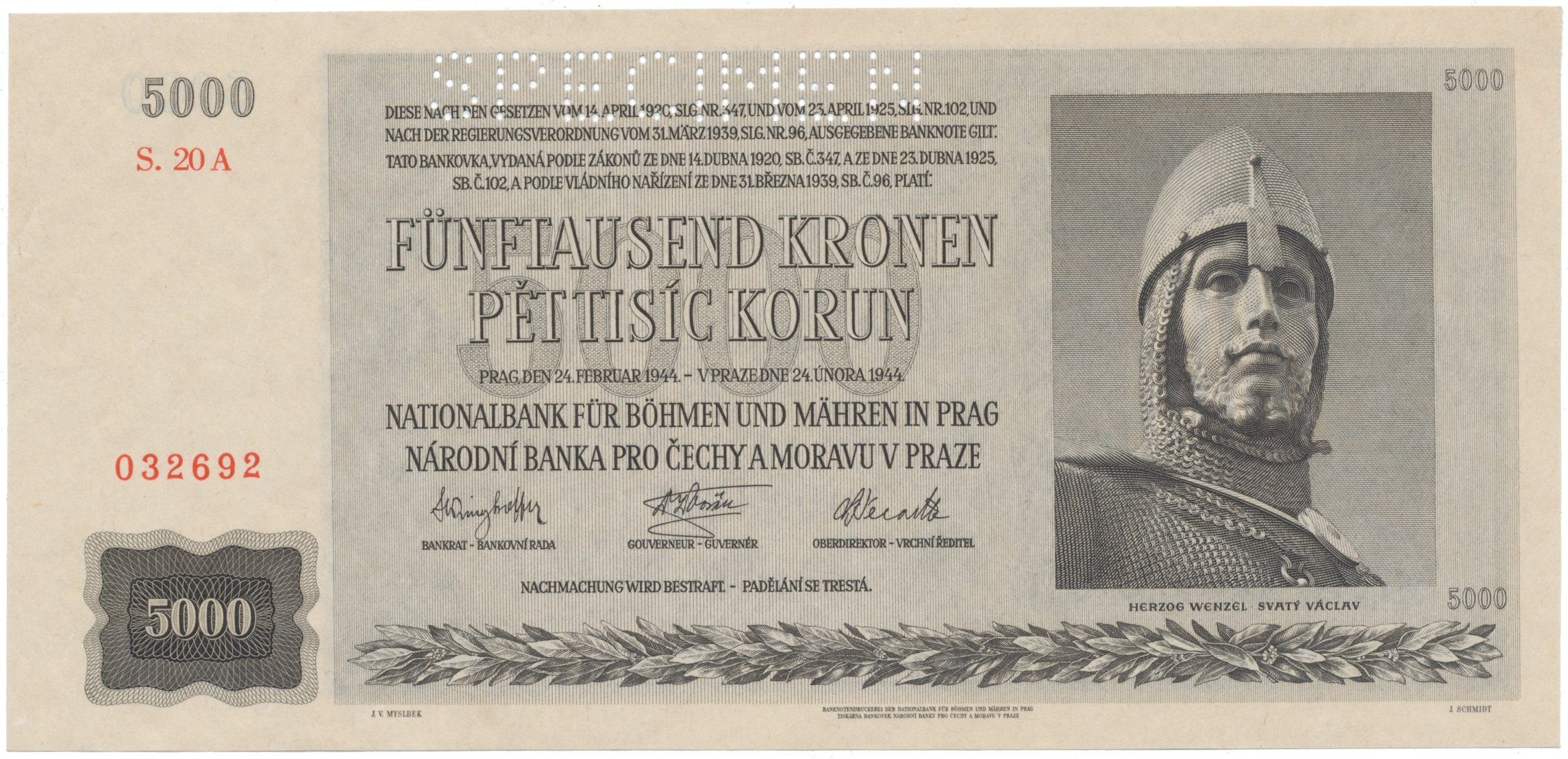 5000 Koruna 1944, SPECIMEN, Hej.41a.S1
