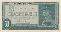 Československo, 50 Koruna 1948, série A 10 - 48, perforace 3 md, Hej.82a2.S1