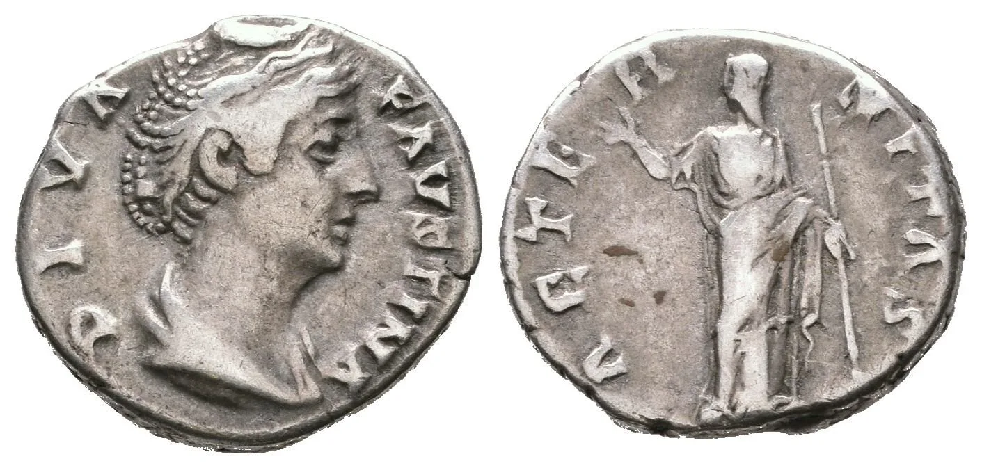 Denár, po r. 141, Rv: AETERNITAS, stojící Juno zleva drží žezlo, druhou — 1