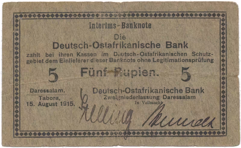 Německá Východní Afrika, 5 Rupien 15. 8. 1915, série B, R.910h