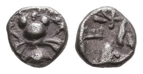 Tetartemorion, 500 - 420 př. Kr., Včela s roztaženými křídly / Hlava orla vpravo, — 1