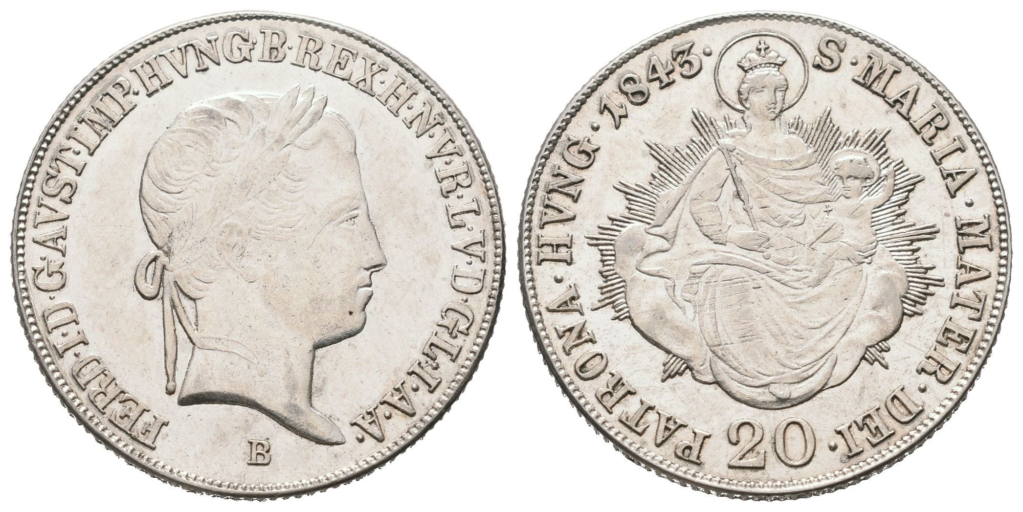 Ferdinand V., 20 Krejcar 1843 B, Kremnica