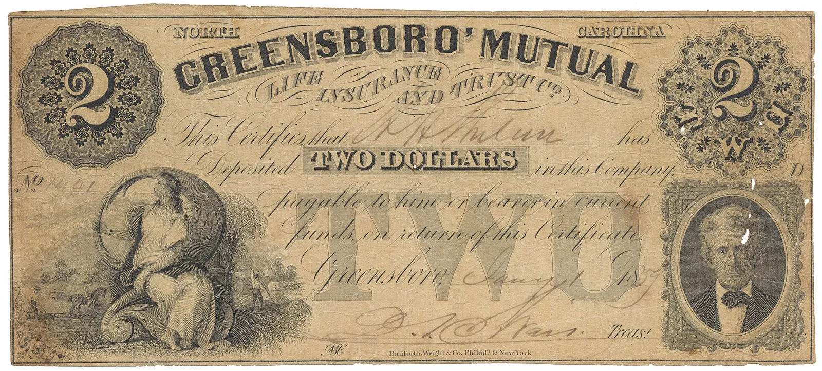 USA, North Carolina, Greensboro, 2 Dollars 1. 1. 1859