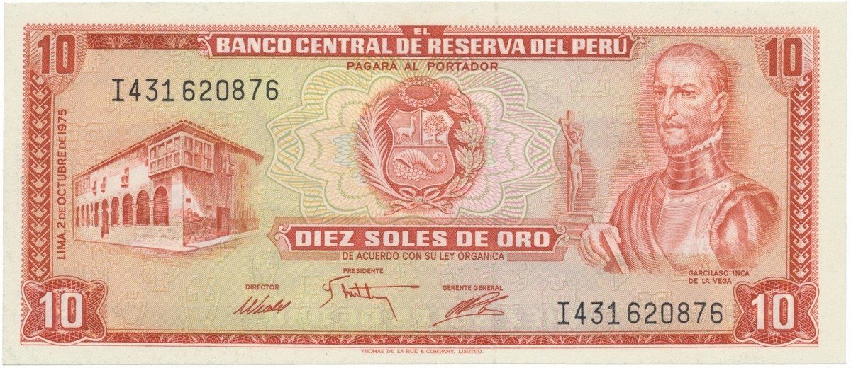 Peru, 10 Soles de Oro 1975, P.106