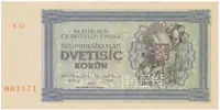 Československo, 2000 Koruna 1945, série s 1 číslem, 1x SPECIMEN dole, Hej.69a1.S2