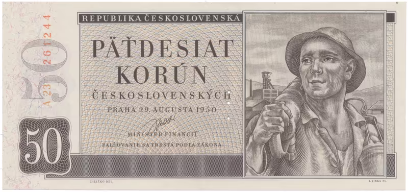 50 Koruna 1950, I. vydání, perforace 3 m.d., Hej.87aS1