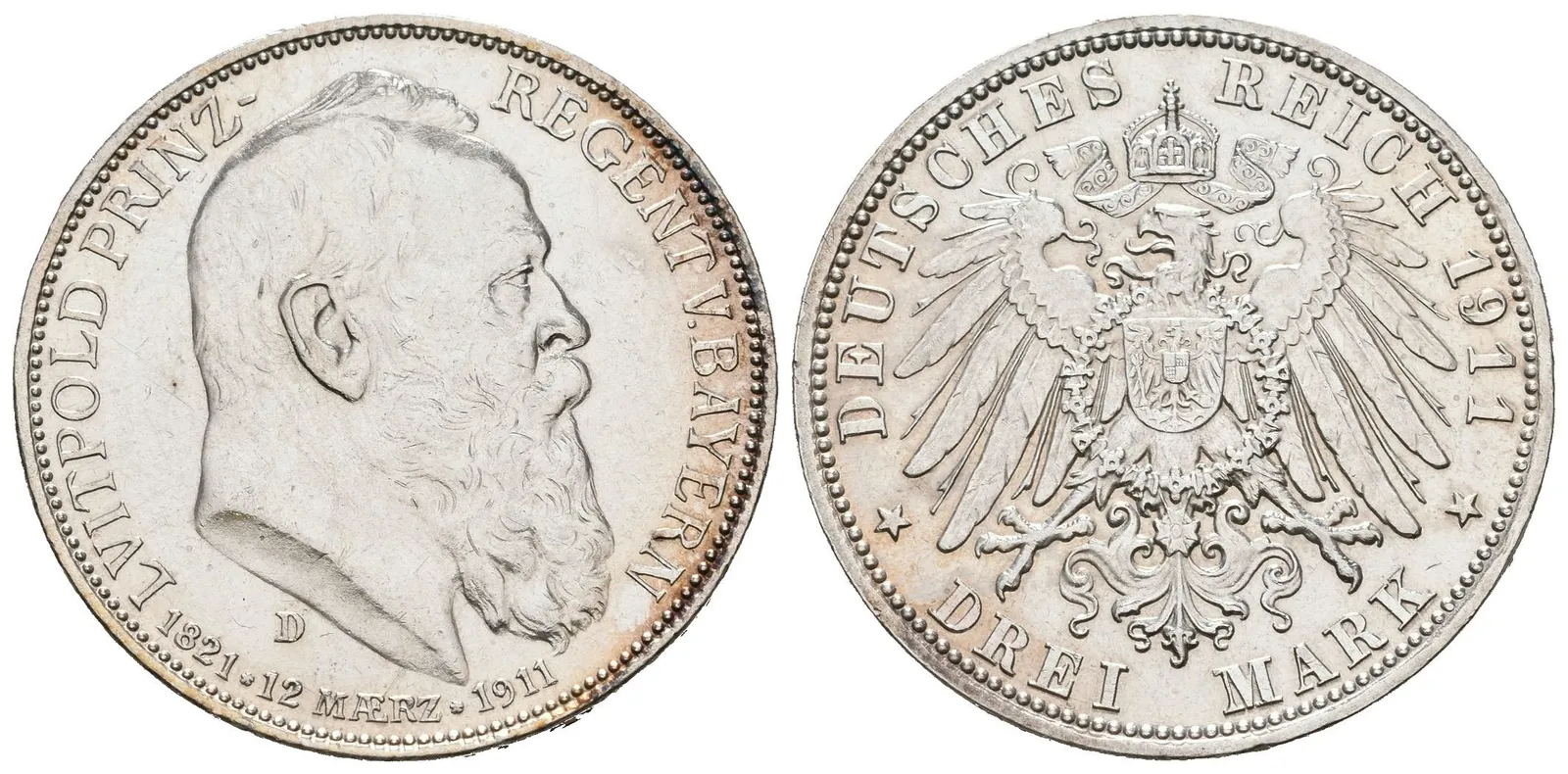 Bavorsko, 3 Marka 1911 D - 90. výročí narození