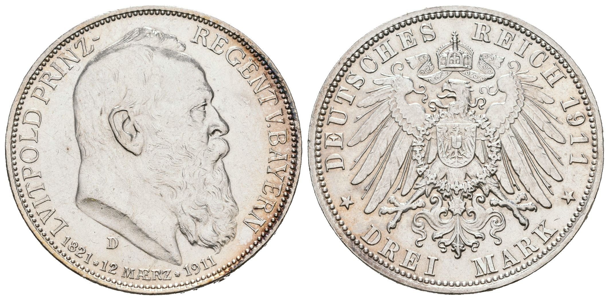 Bavorsko, 3 Marka 1911 D - 90. výročí narození