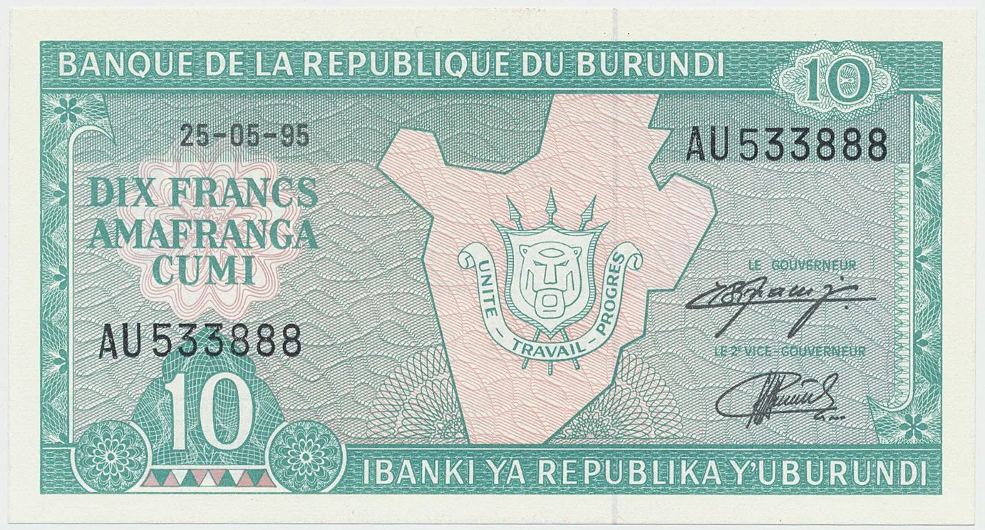 Burundi, 10 Francs 1995, P.33c