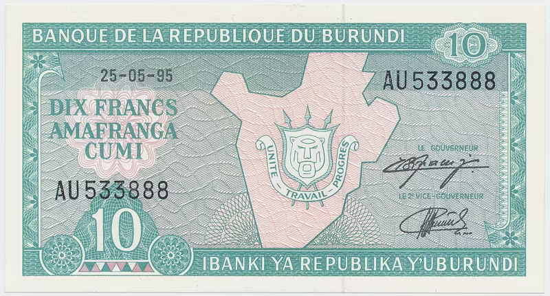 Burundi, 10 Francs 1995, P.33c