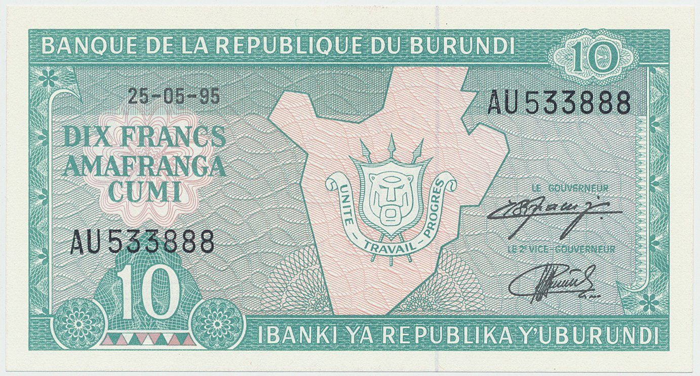 Burundi, 10 Francs 1995, P.33c