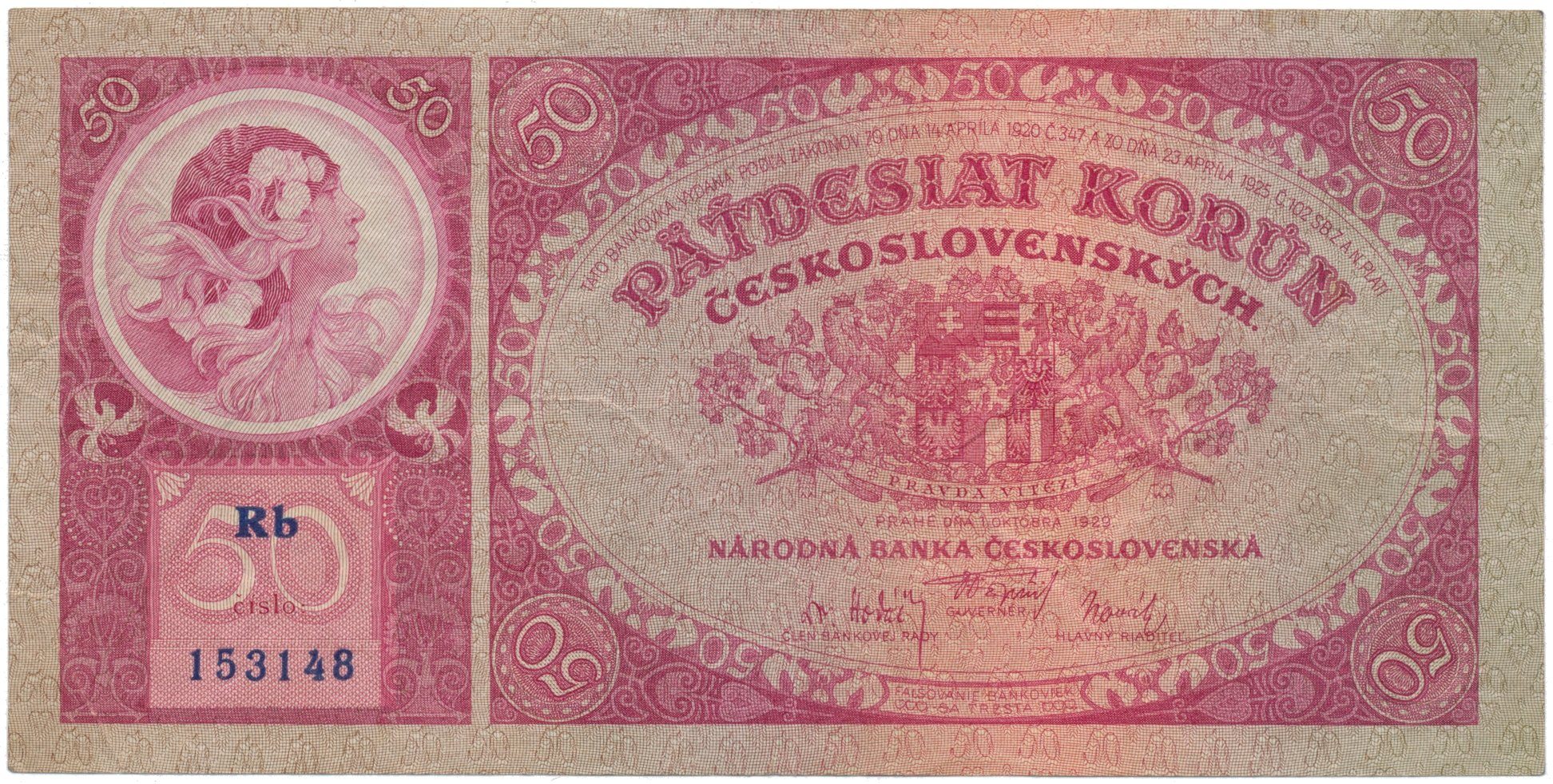50 Koruna 1929, série Rb, Hej.24b
