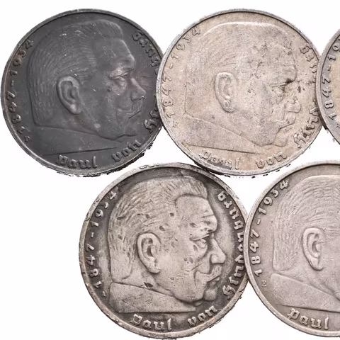 Soubor mincí - 5 Marka 1935 A - kostel, 1935 A, D, F, 1936 E - bez svastiky