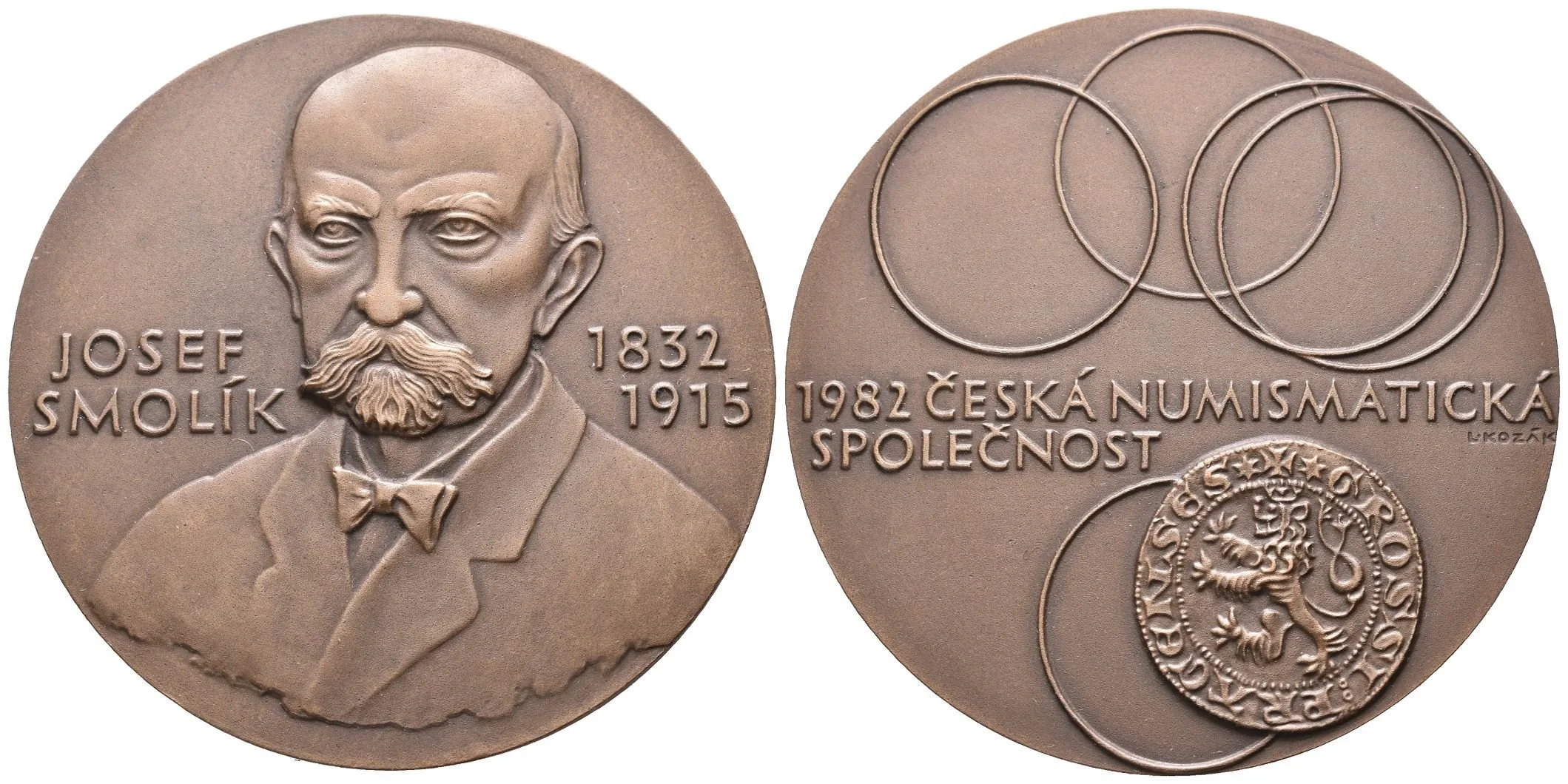 AE Medaile 1982 - Josef Smolík. Poprsí J. Smolíka zpředu, nápis / Pražský groš — 1