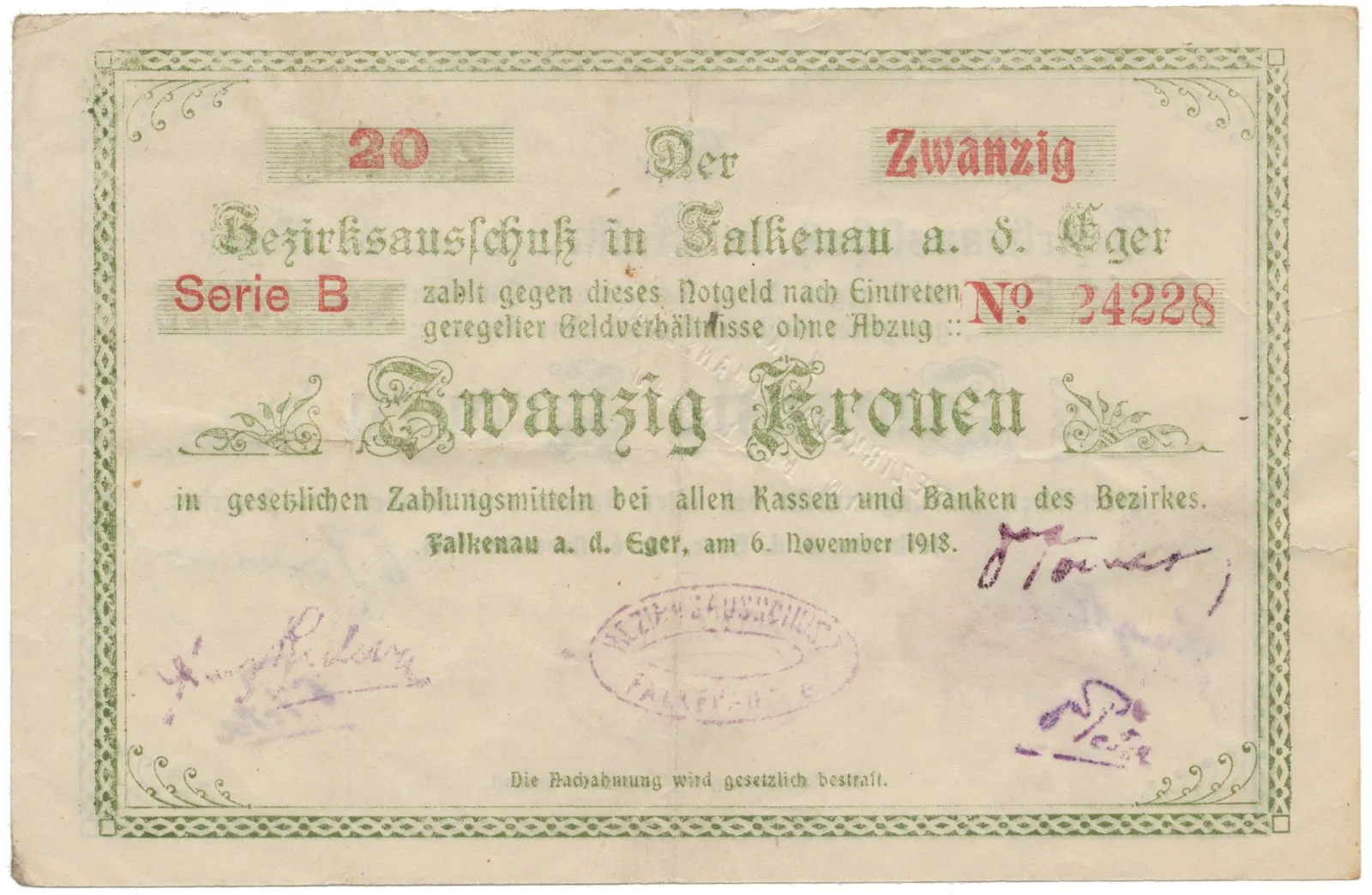 Falkenau (Falknov) - okres, 20 K 1918, HH.46.1.7b