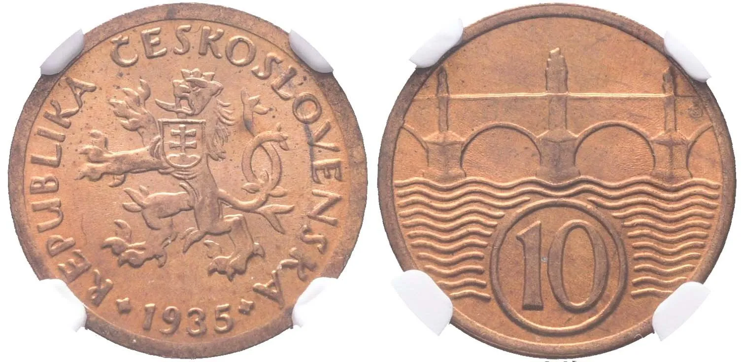 10 Haléř 1935, NGC MS 66 RB